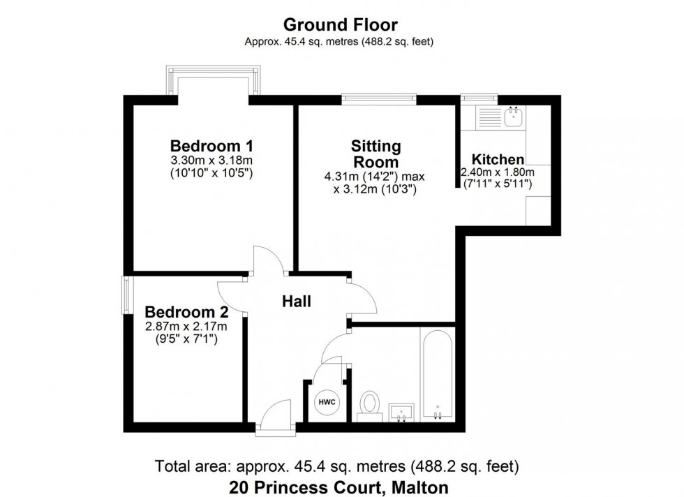 Floorplan for 20, Princess Court, Princess Road, Malton, North Yorkshire YO17 7HL