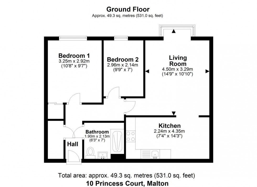 Floorplan for 10 Princess Court, Princess Road, Malton, YO17 7HL