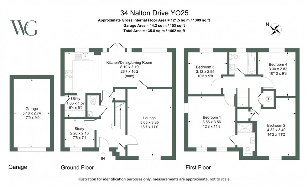 Floorplan for 34, Nalton Drive Driffield, East Yorkshire, YO25 5GE