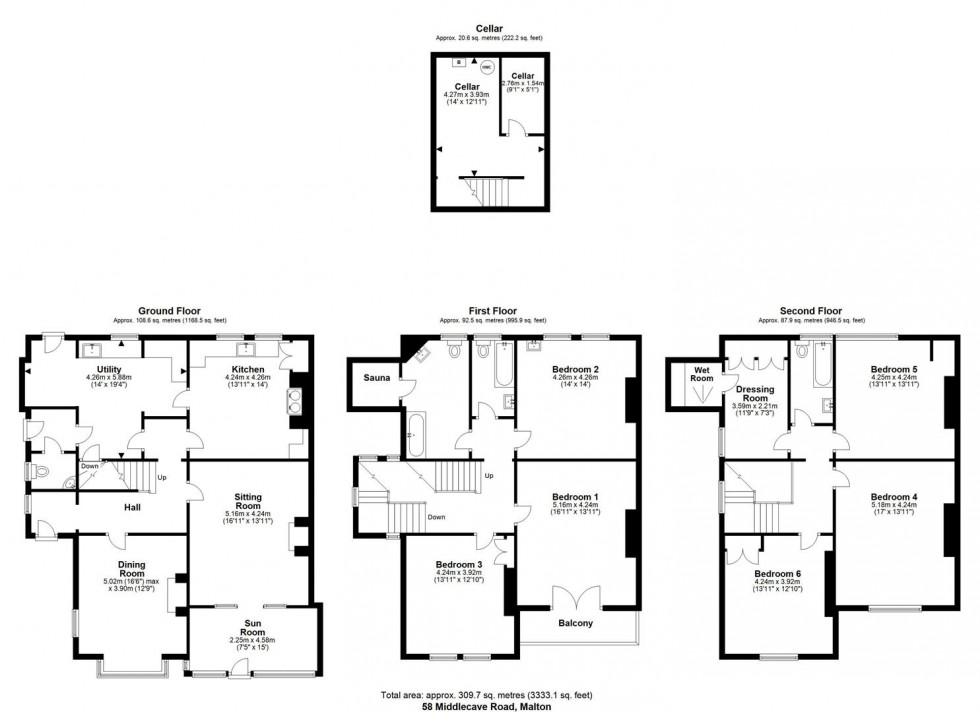 Floorplan for Borderside, 58 Middlecave Road, Malton, North Yorkshire, YO17 7NE