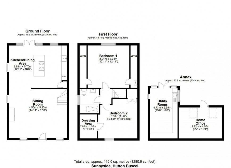 Floorplan for Sunnyside, Main Street, Hutton Buscel, Scarborough, YO13 9LN