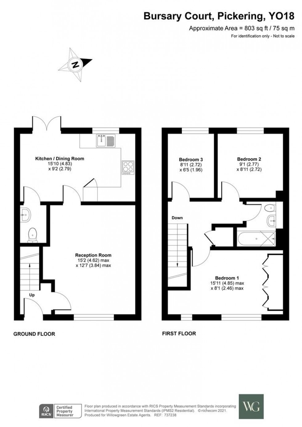 Floorplan for 12, Bursary Court, Pickering, North Yorkshire, YO18 8BF
