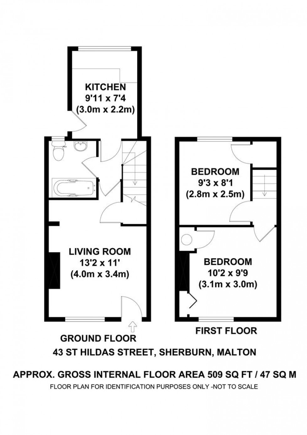 Floorplan for 43 St Hildas Street, Sherburn, North Yorkshire YO17 8PH