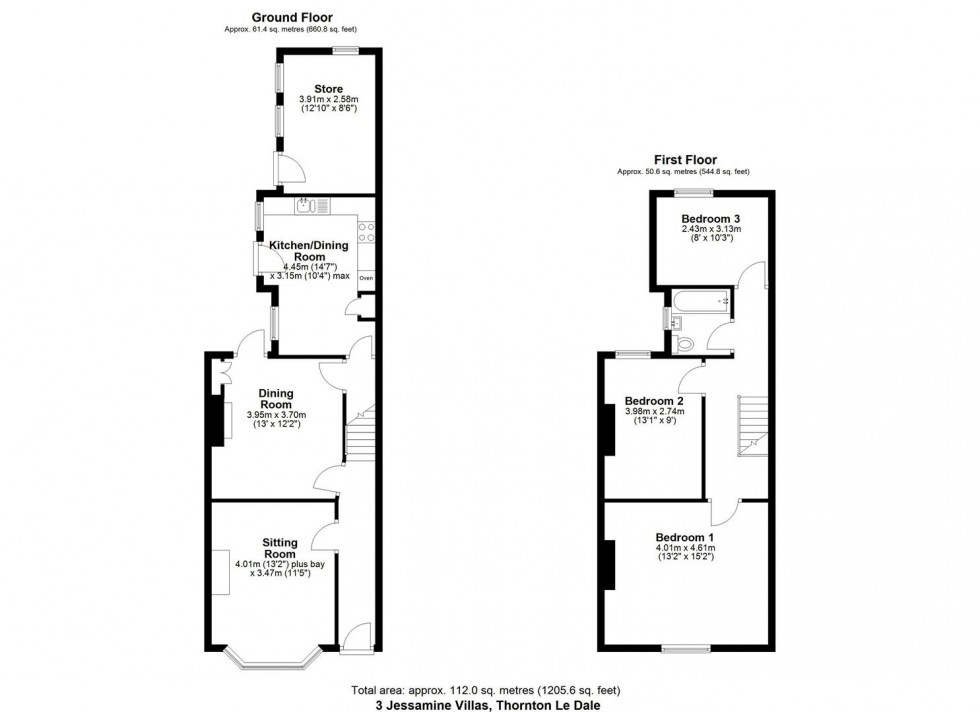 Floorplan for 3 Jessamine Villas, Thornton-Le-Dale, Pickering, YO18 7TH