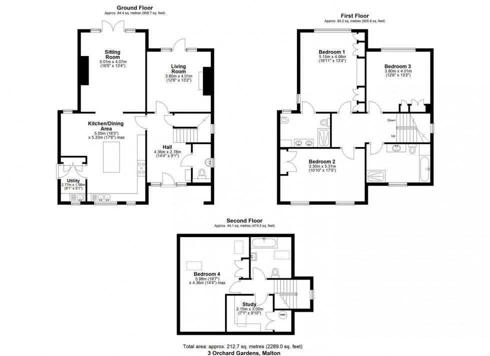 Floorplan for 3 Orchard Gardens, Malton, North Yorkshire, YO17 7NA